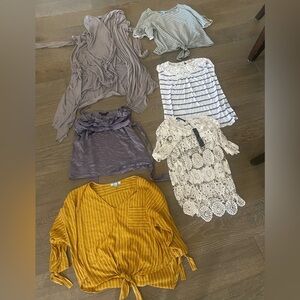 Anthropologie She & Sky BCBG Silk Kimono Crochet Tie Front Knot Cardigan Lot S